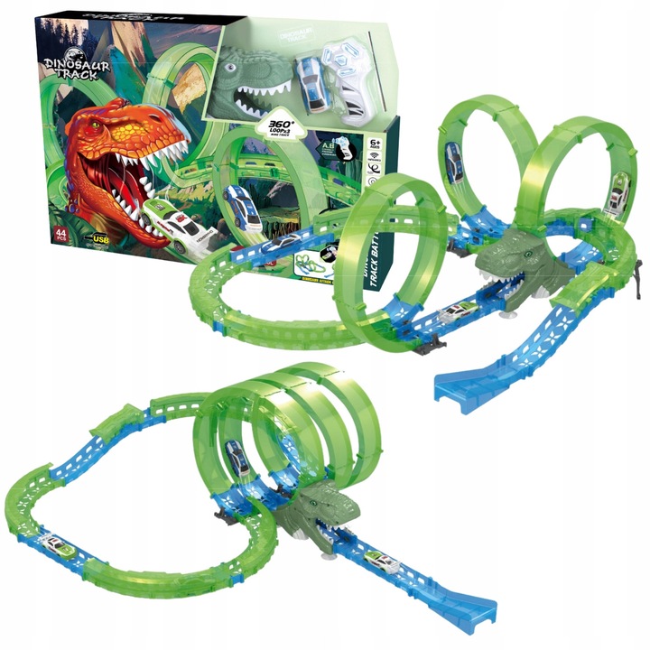 Elektromos autóverseny pálya szett, dinoszaurusz alagút, távirányító