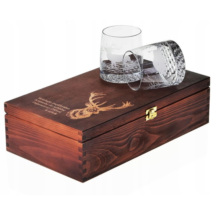 Set pahare whisky 300ml 6szt, grawerate, color incolor, cutie din lemn