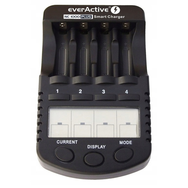 Incarcator AA/AAA NC-1000 PLUS Everactive, 4 canale, LCD, 12V, set cu adaptor AC si auto