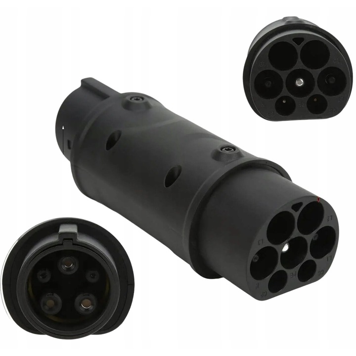 Adaptor de Incarcare EV Tip 2 EU la Tip 1 USA 32A 7.2KW 110V-250V AC, Dimensiuni 50x65x165mm, IP54