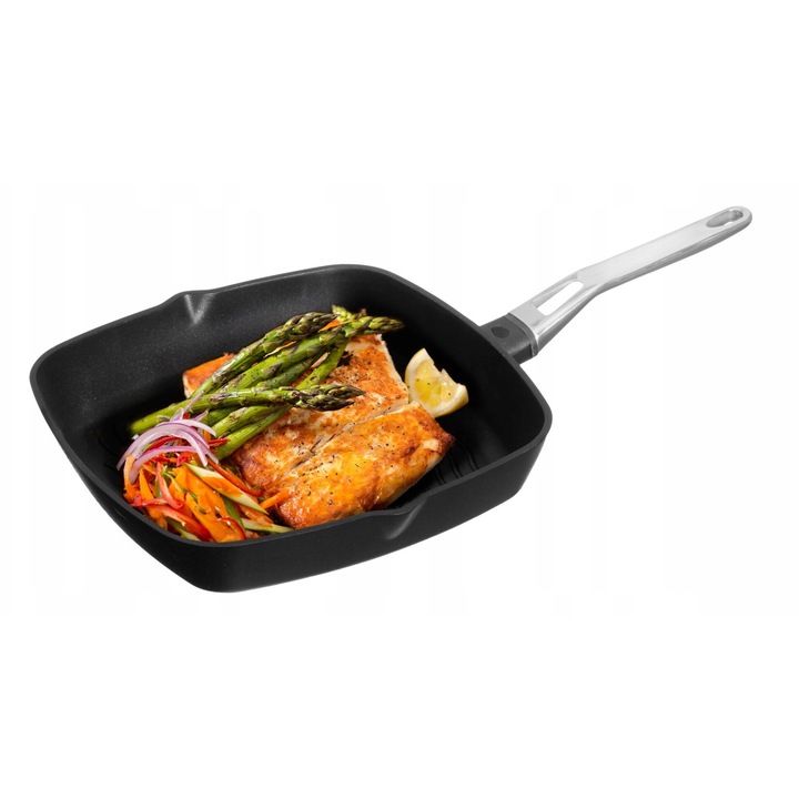 Tigaie grill neaderenta Maku 30,5x30,5cm, capacitate 3,13L, culoare neagra