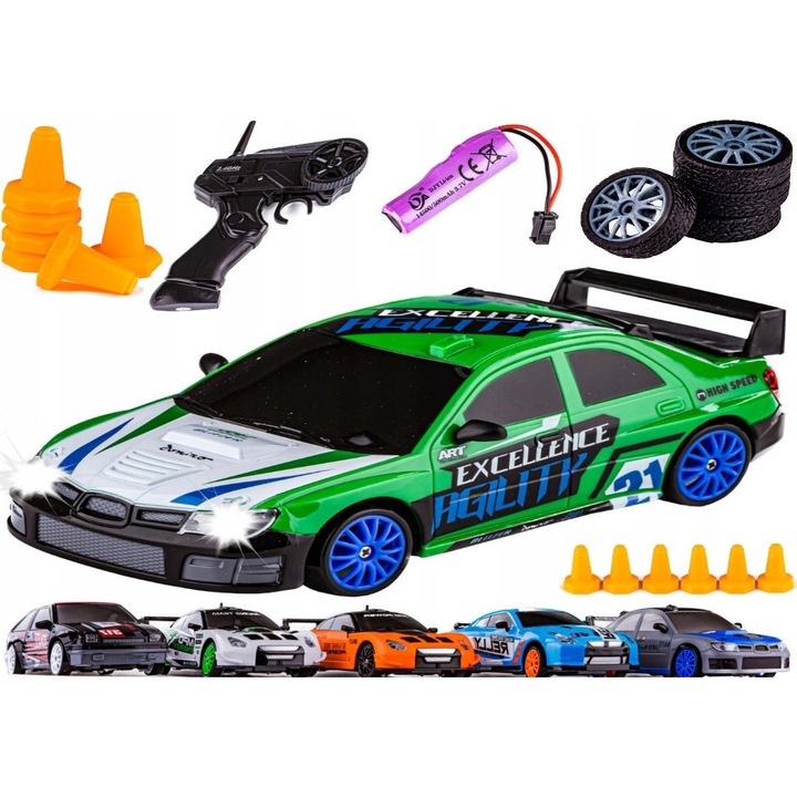 Masinuta RC 4x4, Subaru Impreza, set cu 8 roti, dimensiuni 19x8x6 cm, multicolor