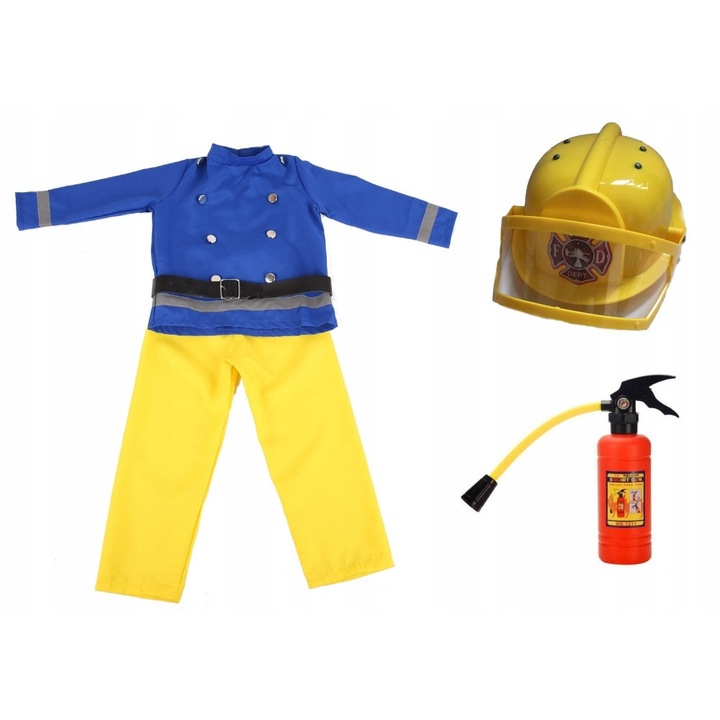 Costum de Pompier Sam, Cogio, set cu casca si extinctor, roz, marimea S (r.120)