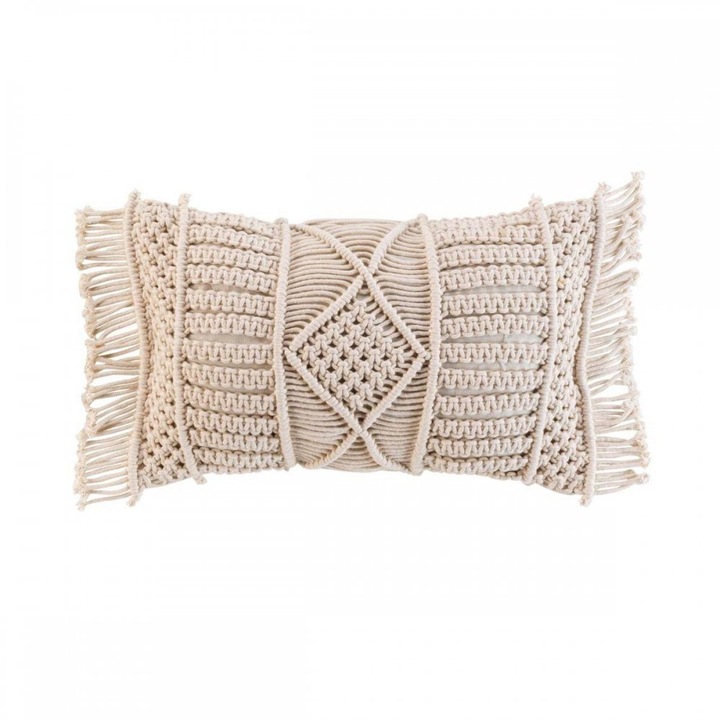 MACRALINA pamut díszpárna, makramé, 30 x 50 cm
