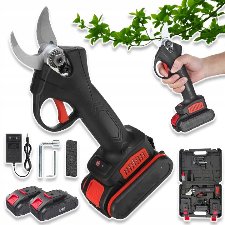 Foarfeca electrica de gradinarit, 800W, acumulatori 1200mAh, neagra, set complet