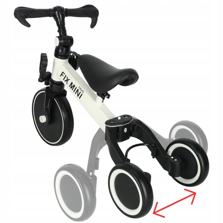 Tricikli Trike 3 az 1-ben pedálokkal, fehér/fekete, 67x47x51cm, 1,5-4 éves gyermekeknek, max. 30kg