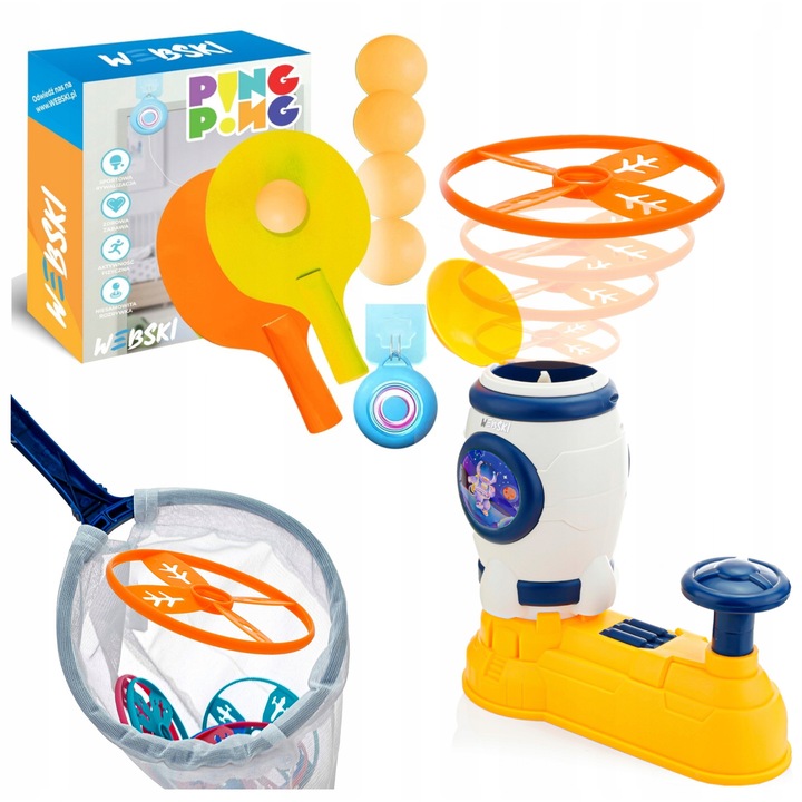 Интерактивен комплект за игра с дисков изстрелвател и палки, Webski, 4 топки, 2 палки, 14.5x24см, многоцветен