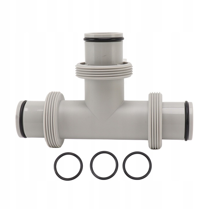 Conector cu 3 cai pentru furtunuri de piscina, 38mm, material plastic, dimensiuni 3,8x18cm, set cu 3 garnituri