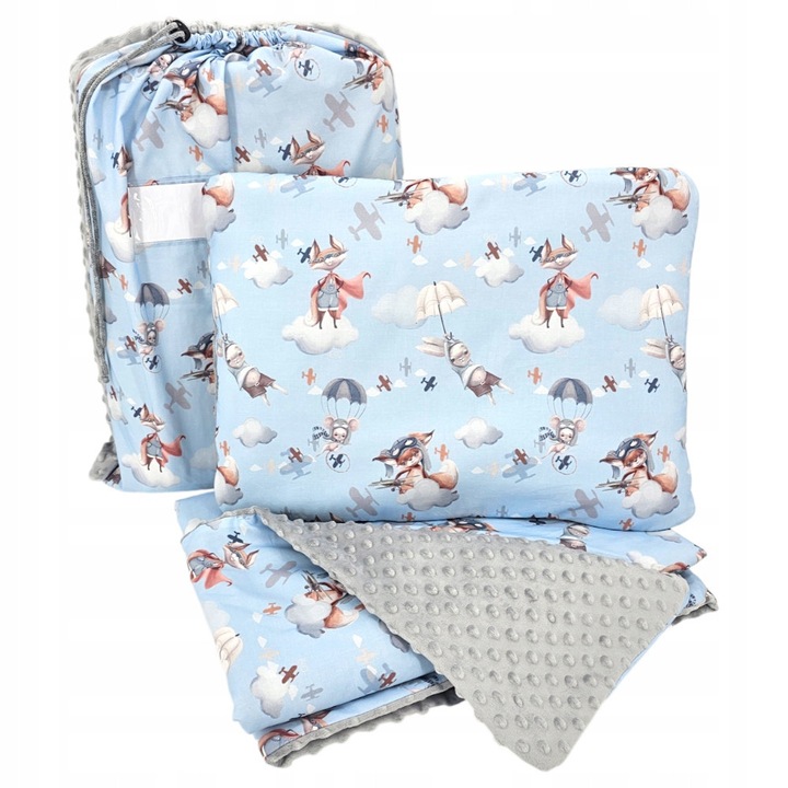 Set lenjerie pentru copii EKO 100x135cm cu perna 40x55cm si sac, bumbac, albastru