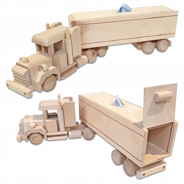 Fajáték teherautó utánfutóval, GraweroweLove, 47x8,5x11,5cm, natúr