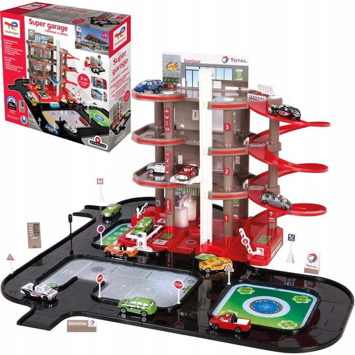 Négyemeletes parkolóház 1 kisautóval, Mochtoys, többszínű, 42,5x38x18,5cm