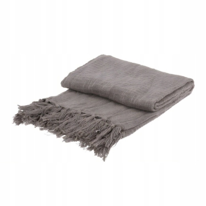 Cuvertura din bumbac cu franjuri, Home Styling Collection, gri, 130x170 cm