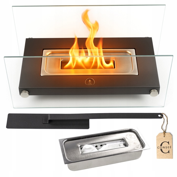 Biosemineu, set cu suport, sticla, 35x15x14cm, fara fum, pentru interior si exterior