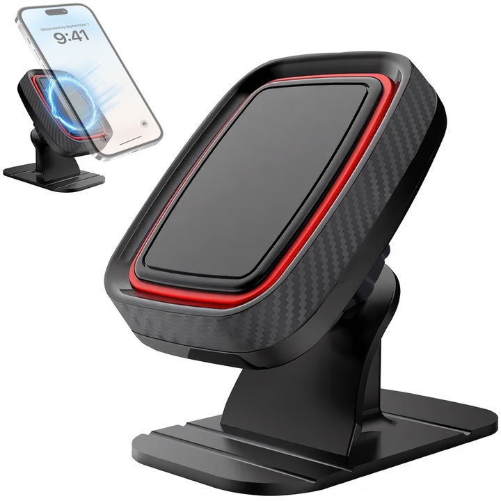 Suport Auto Magnetic pentru Telefon, BYONDSELF®, ABS, Ajustare Unghiuri Multiple, compatibil cu iPhone si Android, 360°, Negru