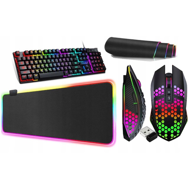Set Gaming 3in1 - Mysz Hexagenowa RGB, Klawiatura LED, Podkladka XXL 80x30cm