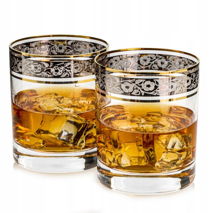 Set pahare whisky, Szklo-Krosno, 320ml, transparent, finisaj auriu/platina, 2 bucati