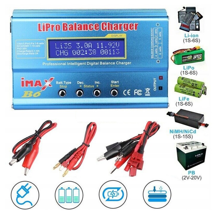 Зарядно устройство IMAX B6, 80W, за LiPo/NiMH батерии, комплект кабели, 1-6 клетки