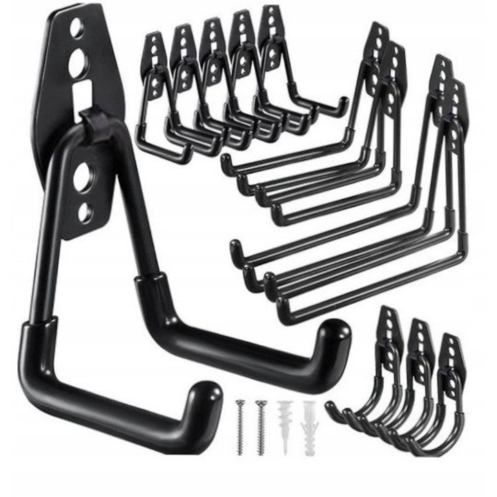 Set 12 carlige pentru Garaj, Bestselection, Otel Negru cu Varfuri Antiderapante