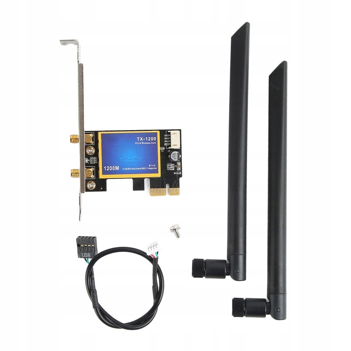Placa de retea PCIe WiFi 1200 MB/s, Bluetooth 4.0, dual-band 2,4/5,0 GHz, set cu 2 antene