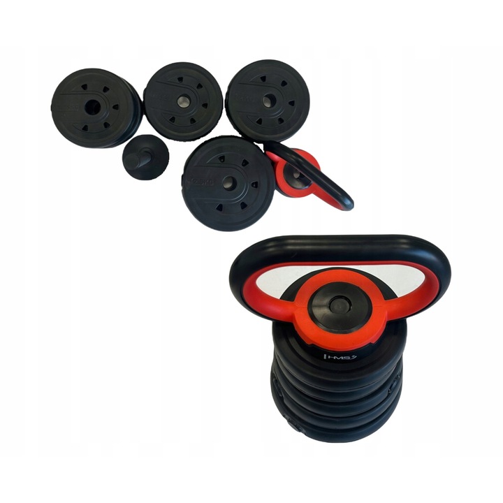 Haltera reglabila, 8,5kg set cu talere si suport, HMS, ergonomic, compact