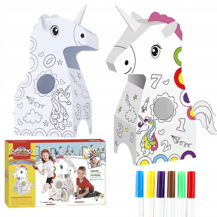 Művészi egyszarvú karton színező és összeszerelő készlet, Maksik, 54x4,5x35cm, markerekkel