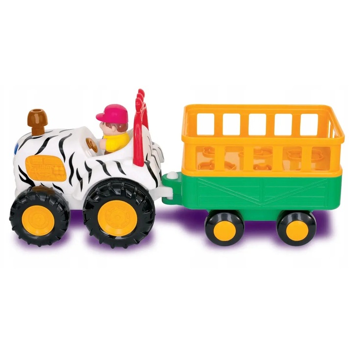 Интерактивен трактор с ремарке и 4 животни сафари, DUMEL, реалистични звуци, 12 месеца+