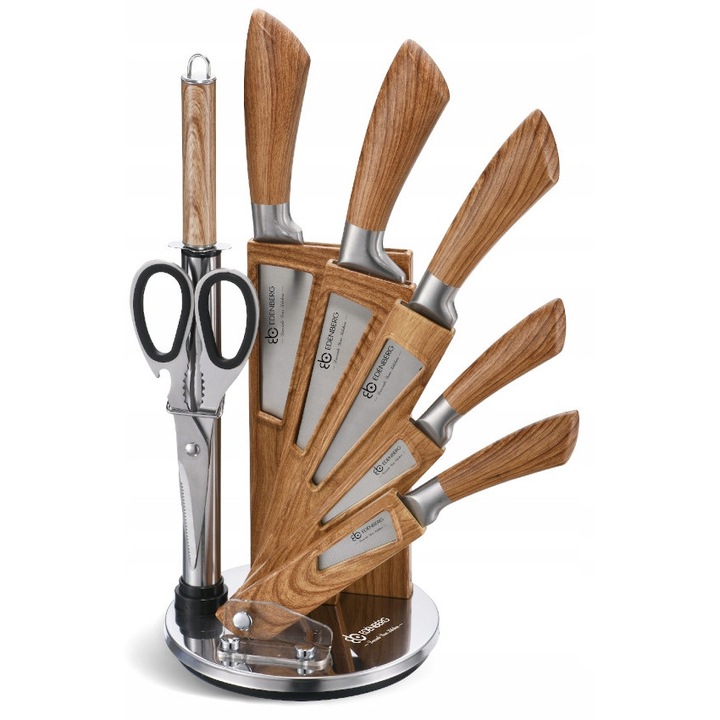 Set de cutite de bucatarie cu suport rotativ, 5 piese, inox, ergonomic