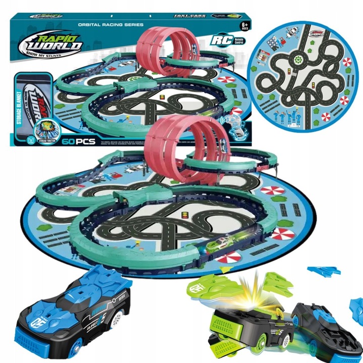 Set circuit de curse DIY cu 2 masinute, 60 elemente, multicolor, 6688-617