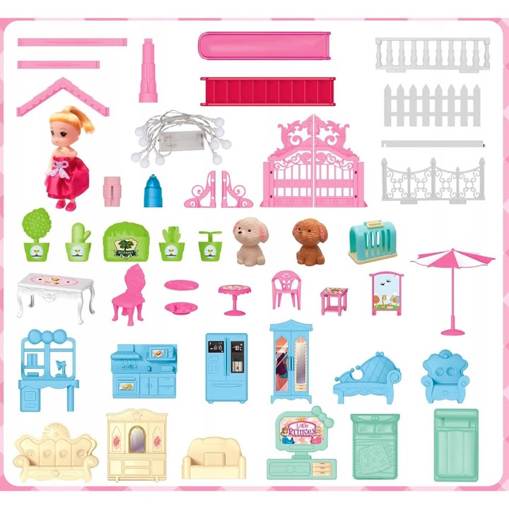 Casa de papusi Gotel, vila cu 6 niveluri, set 374 elemente, dimensiuni 78x60,5x66 cm, multicolor