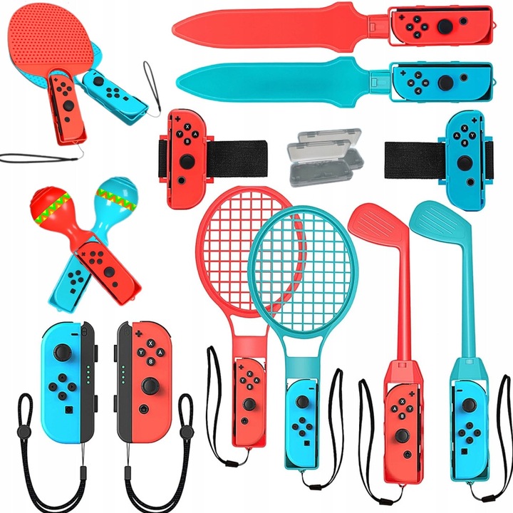Set accesorii 16 in 1 pentru Switch, compatibil cu jocuri sportive, multicolor