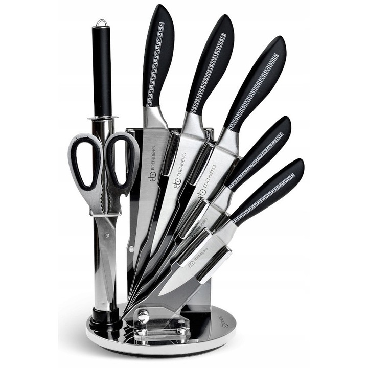 Set de cutite de bucatarie cu suport rotativ, 5 piese, inox, multicolor