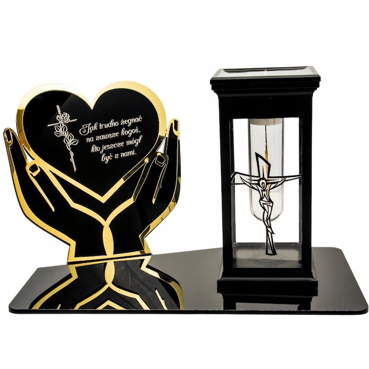 Lampa solara decorativa cu suport din sticla acrilica, personalizabila, 14x22,5x13,5cm, set cu lampion solar