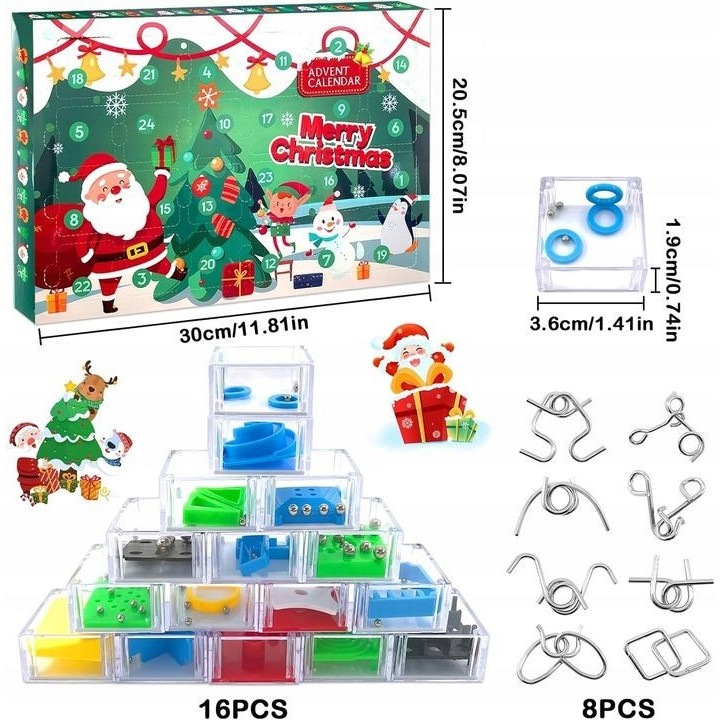Адвент календар, 24 мини 3D логически игри, комплект, различни елементи