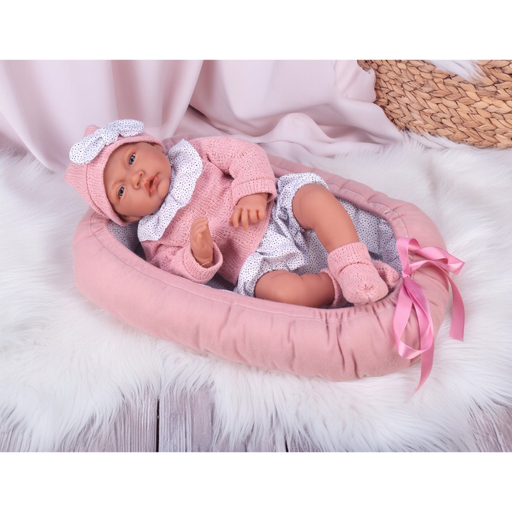 Papusa interactiva Kinderplay Lili, 41cm, cu sunete, set cu kokon, roz