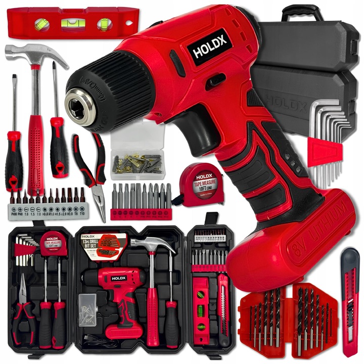 Set de unelte cu surubelnita 8V, 13 piese, HOLDX, compact, usor, cutie transport