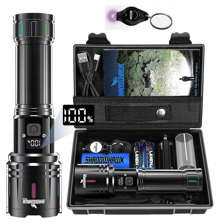 LED фенер Shadowhawk, 30000 лумена, водоустойчив, с функция Power Bank, пълен комплект