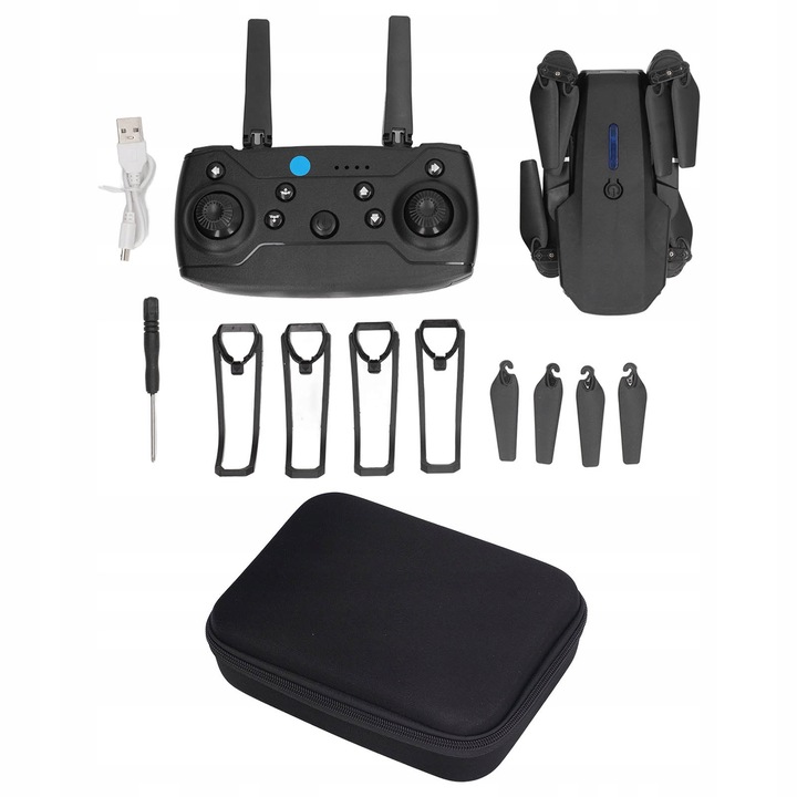 Drona cu camera 4K, model E88, negru, dimensiuni 25x25x5,5cm, set complet