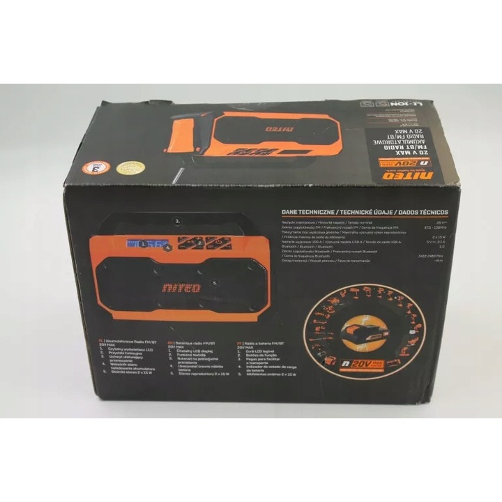 Radio portabil Niteo FM/BT, acumulator, negru