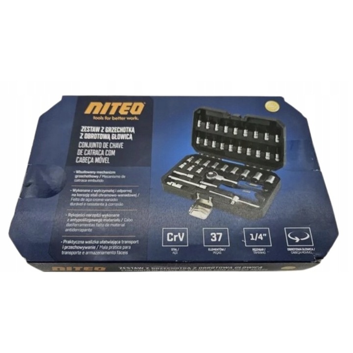 Set chei nasoade 37el., Niteo Tools, cu gratar cu cap rotativ 1/4", CrV