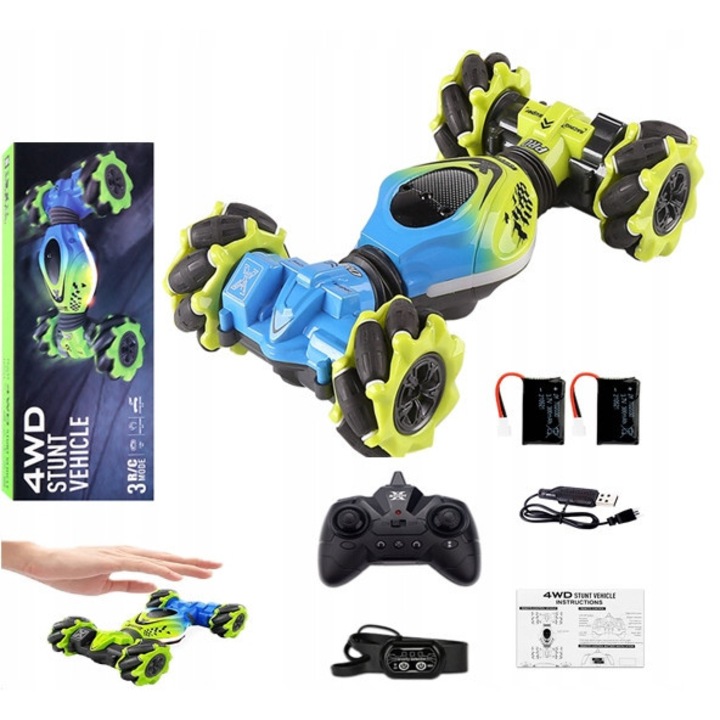 Távirányítós autó, 4WD, zöld, zenével és fényekkel, teljes készlet