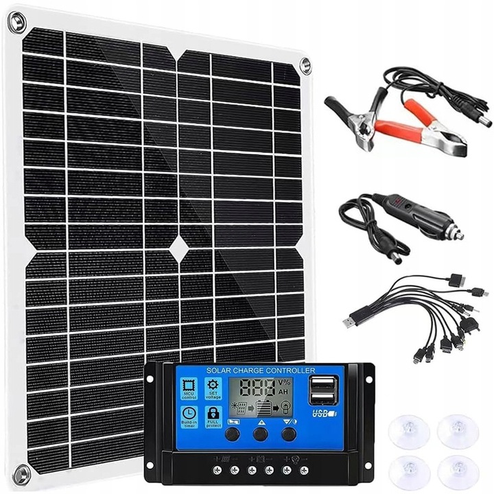 Set panouri solare, 20W, 12V, negru, dimensiuni 36x33x0.25cm
