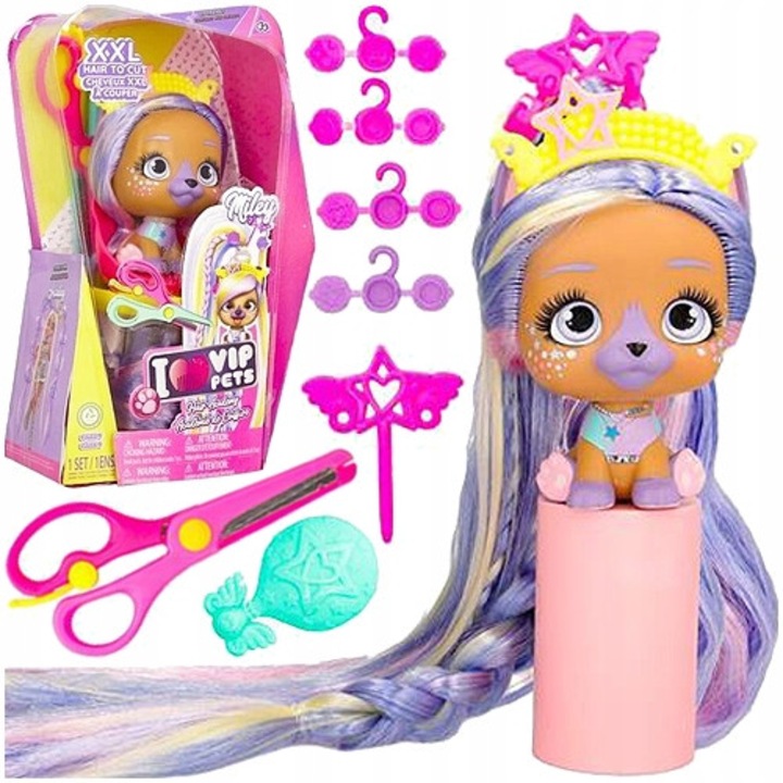 VIP Pets Hair Academy Miley kutya baba, XXL haj 40cm, szett kiegészítőkkel, 4+ év