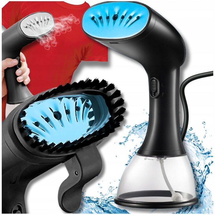Parownica de imbracaminte, 1600W, 7 duze, 380ml, neagra, set accesorii