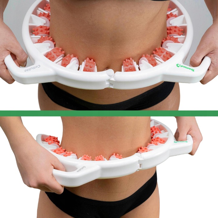 Aparat de masaj anticelulitic Tesmed, alb cu accente roșii, 38x11cm, set cu e-book "Lupta eficientă împotriva celulitei"