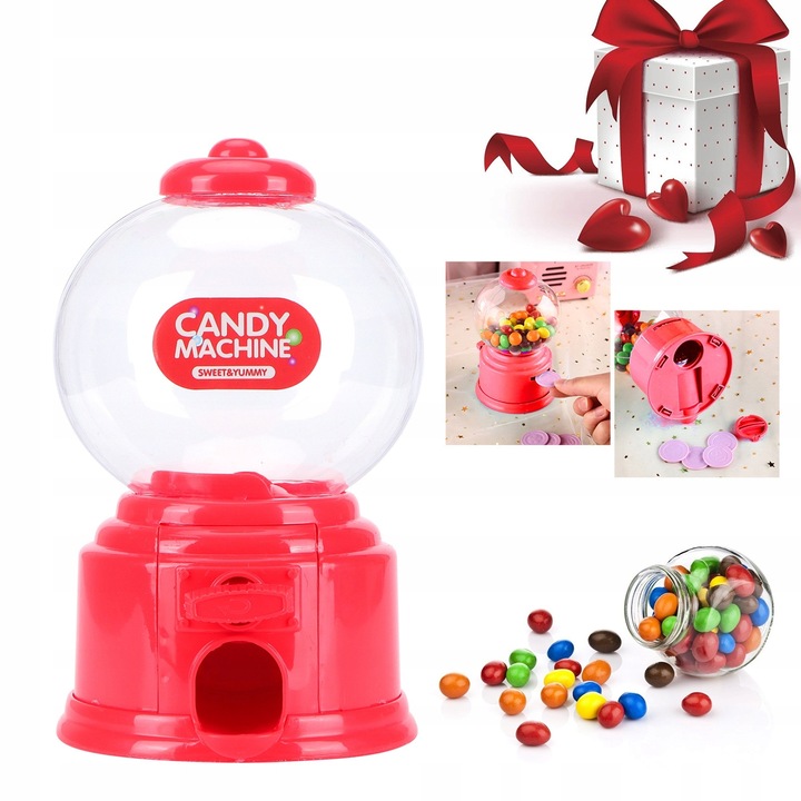 Dispenser automat pentru bomboane, 14x9cm, plastic, set cu cutie pentru monede