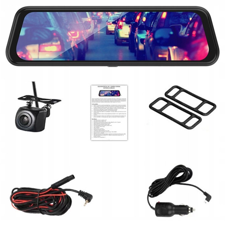 Camera auto DVR, 1080P, camera fata si spate, ecran tactil, set complet, 9,66", multicolor