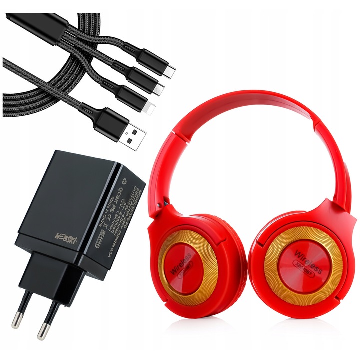 Vezeték nélküli sztereó fejhallgató mikrofonnal, microSD olvasóval, 36W-os gyorstöltő készlettel, fekete