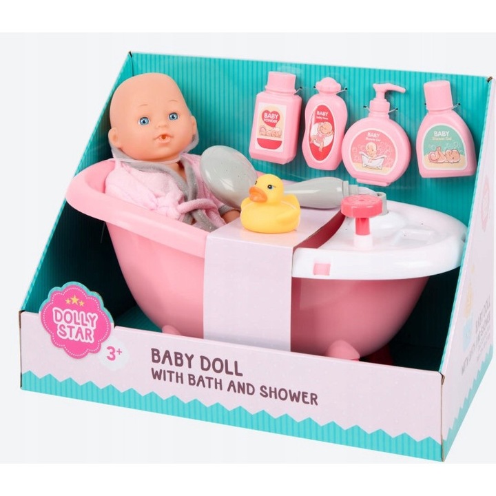 Papusa bebelus cu cada si accesorii pentru baie, 30cm