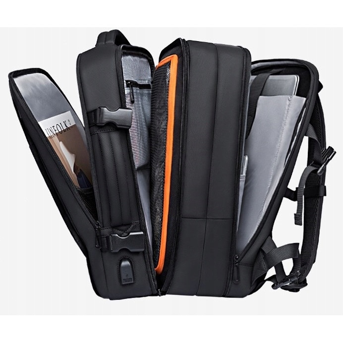 Rucsac turistic Bange, extins, waterproof, 17.3", negru, 55x38x29cm
