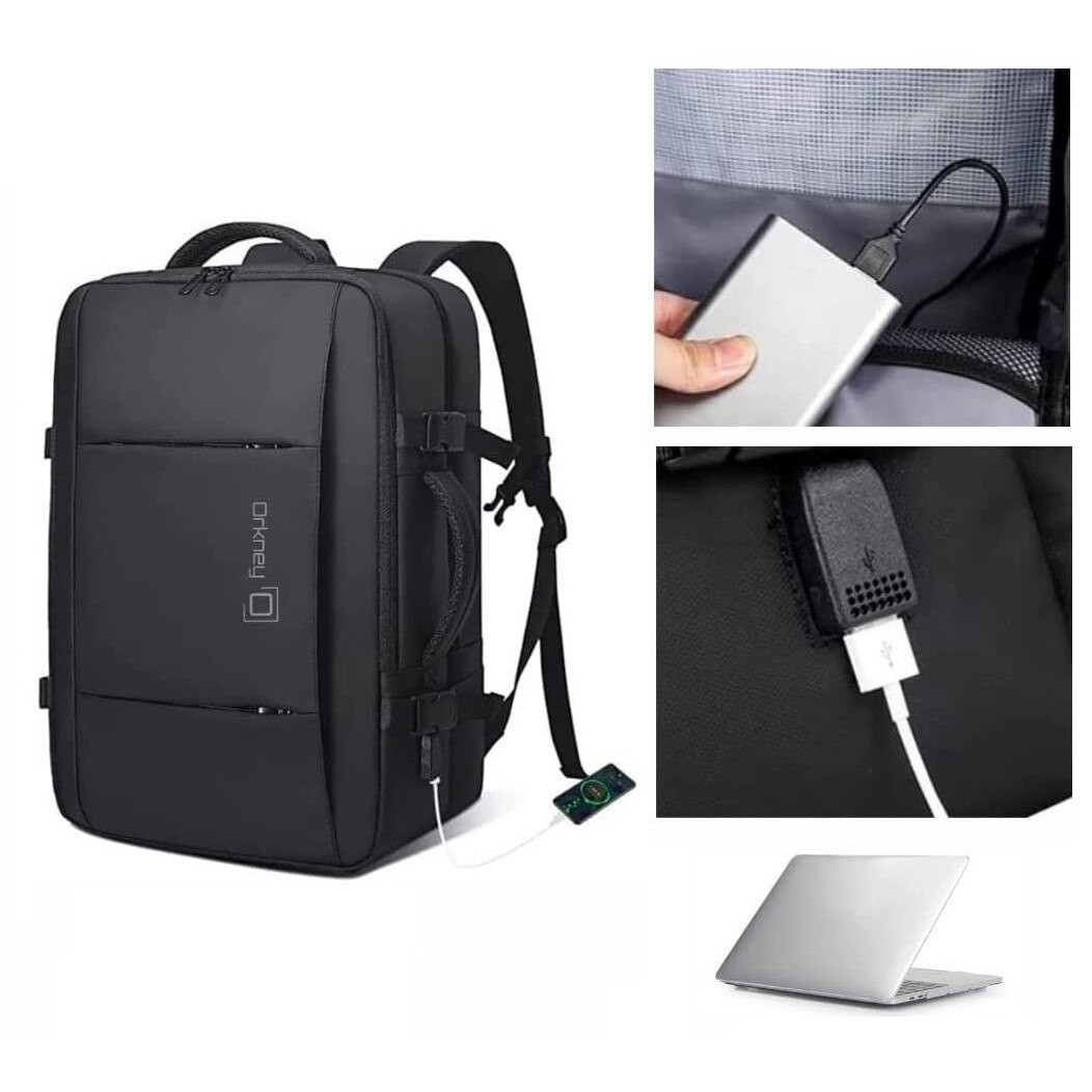 Rucsac turistic Bange, extins, waterproof, 17.3", negru, 55x38x29cm